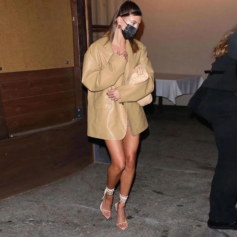 

Женский однотонный костюм с лацканами и длинным рукавом, свободного покроя