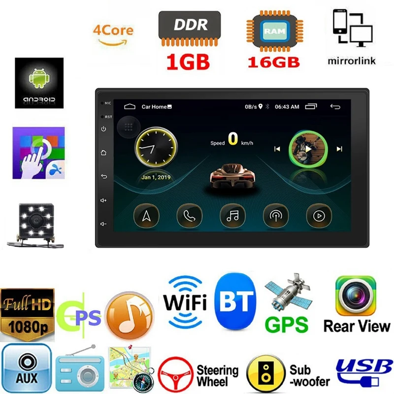 7 дюймов 2Din Android 8 1 автомобильный стерео MP5 плеер FM радио GPS WiFi BT головное