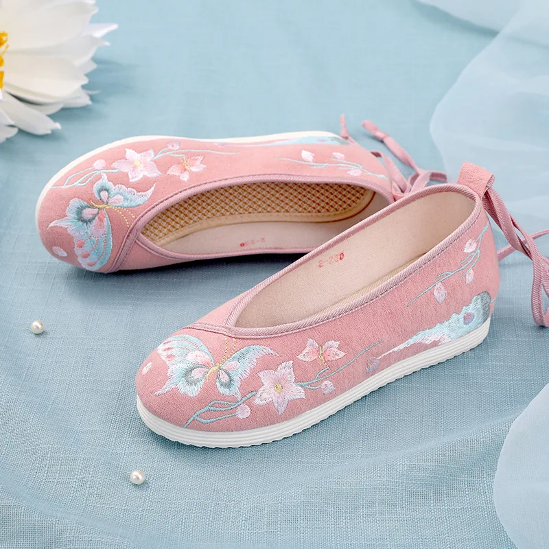 Женская обувь на плоской подошве Красивая Искусственная Hanfu балетки с ремешком