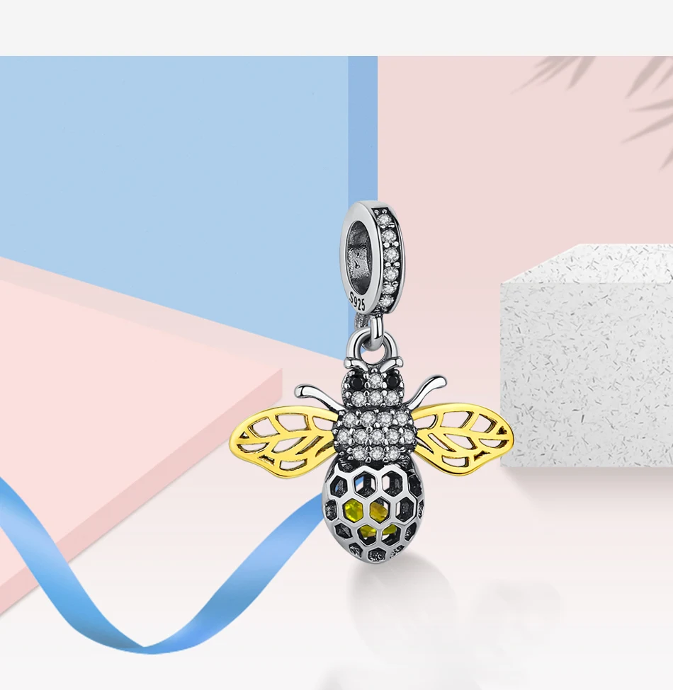 Оптовая продажа 100% 925 Стерлинговое Серебро Золото Цвет с изображением пчелы со
