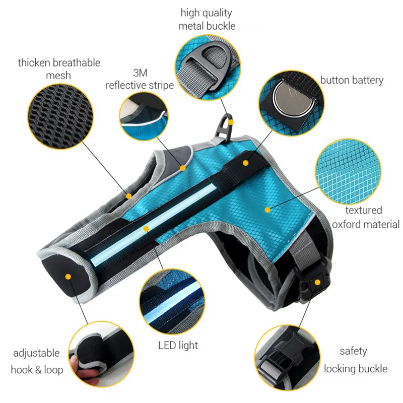 Светоотражающая шлейка для собак со светодиодный Ной подсветкой мягкая