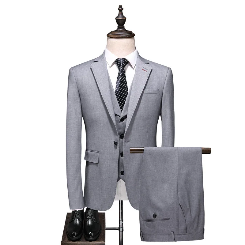 

Men Slim Business Casual Suits Dress Three-piece Set Jacket Pants Vest / Male Wedding Groom Blazer Coat Trousers Waistcoat