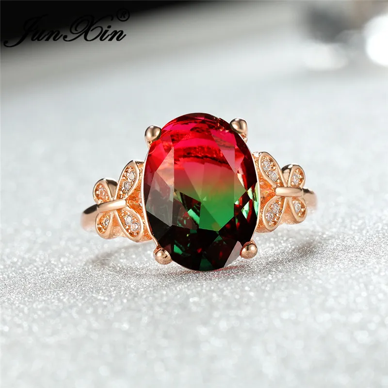 Двухцветные градиентные красные зеленые синие кристаллы овальные обручальные