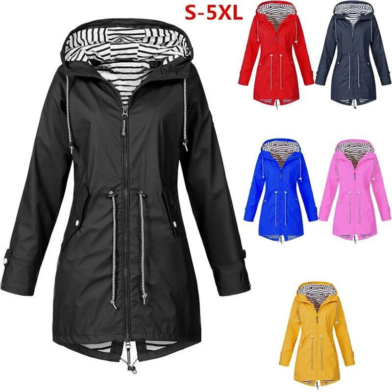 

Autumn Winter Windproof Waterproof Outdoor Jacket Mid Length Hooded Jacket Women's Gym Sports Running Cycling Slim Zipper Coat