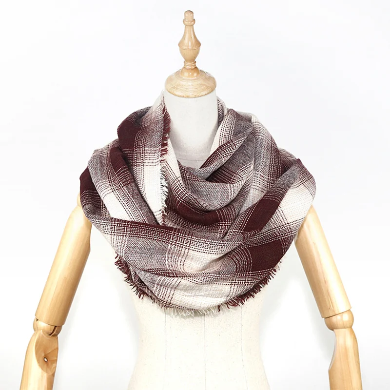 

Plaid Winter Scarf Wraps Neck Circle Ring Kintted Warm Designer Women Infinity Scarves Wide Thick Soft Pashmina Scarfs Shawls