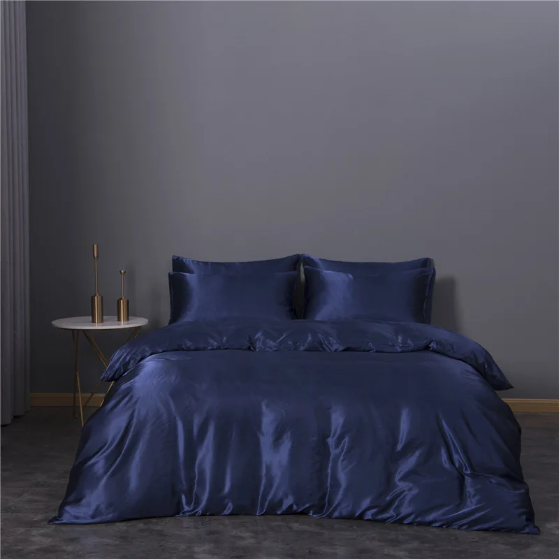 

Silky Satin Pure Satin Silk Bedding Set Home Textile King Size Bed Set Bedclothes Grey Pillowcase Duvet Cover Soft Bedclothes