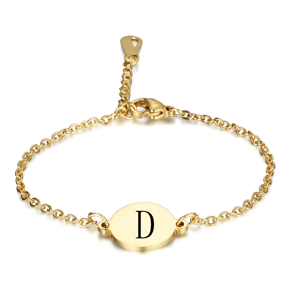 

1pcs/lot Round Tag Stainless Steel 26 English Letter Bracelet Gold Engraved Letters for Women with Fashion Jewelry