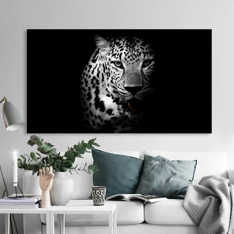 

Black and White Leopard Poster Wild Animal Canvas Painting Poster and Prints Wall Art Decoration Pictures for Living Room