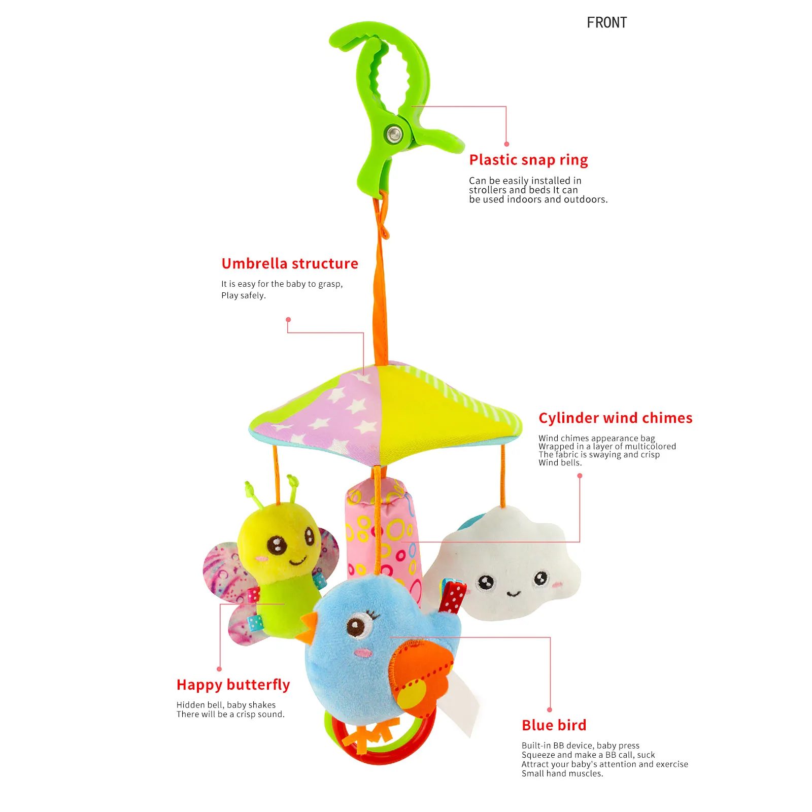 

Baby Stroller Rattle Crib Pram Bed Hanging Toy Accessories Musical Rotating Plush Cartoon Appease Soothing Hand-Eye Coordination