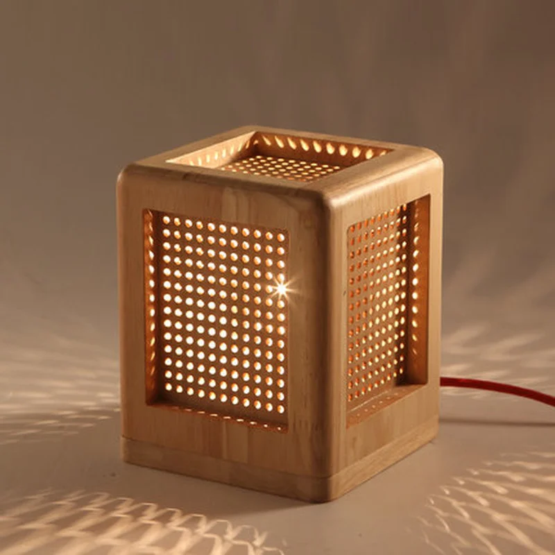 Квадратная настольная лампа в деревянной коробке современный деревенский