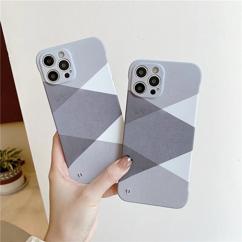 

Ultrathin Matte Hard PC Frameless Phone Case For iPhone 12 12Pro 11 X XS XR Max 7Plus 8Plus case Gray Geometry Splice Back Cover