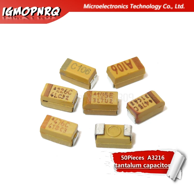 

50pcs A 3216 16V1UF 16V4.7UF 16V10UF 16V22UF 10V10UF 25V1UF 16V47UF SMD tantalum capacitor