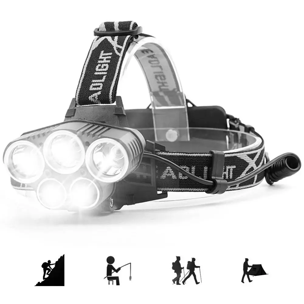 3000лм супер яркий головной светильник USB Перезаряжаемый 5 светодиодный фонарь для