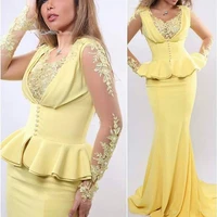2020 yellow evening dress prom dresses mermaid lace celebrity gown sexy vestido de novia african saudi arabia evening dresses