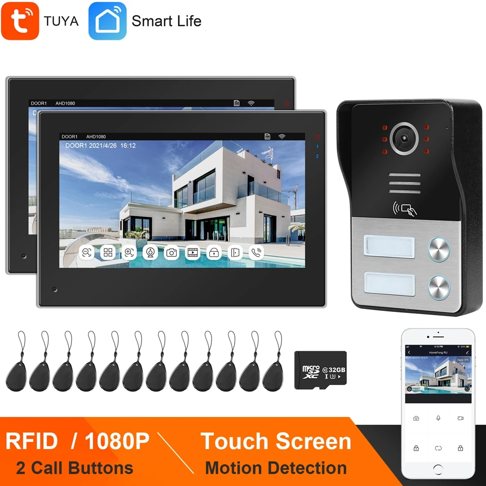 Ysecu Wi-Fi видео домофон для дома квартира TUYA Smart Life APP сенсорный Экран 2 монитора 1080P