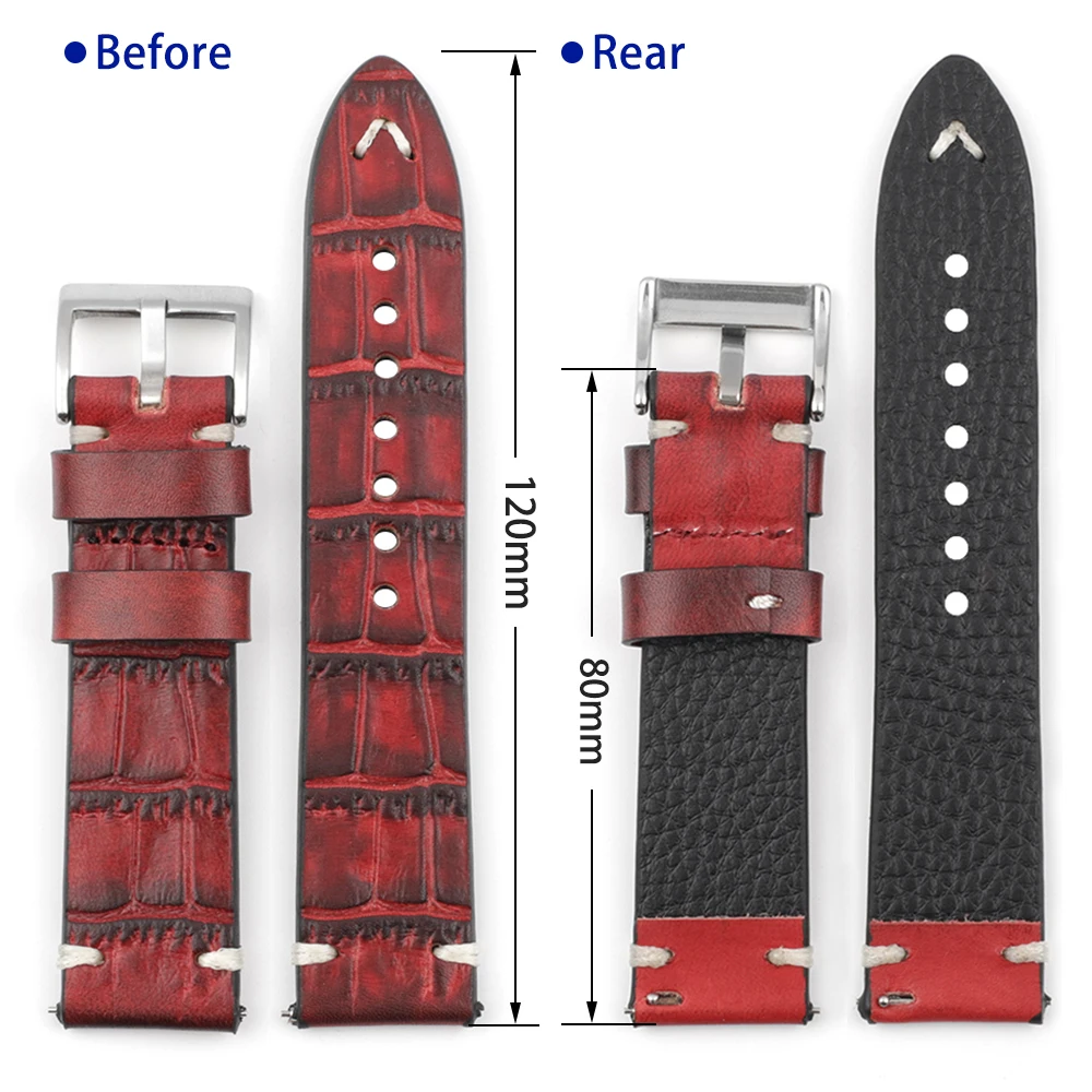 Genuine Leather Watchband 18mm 20mm 22mm 24mm Vintage Personality Crocodile Texture Watch Strap Bracelet for Women Men