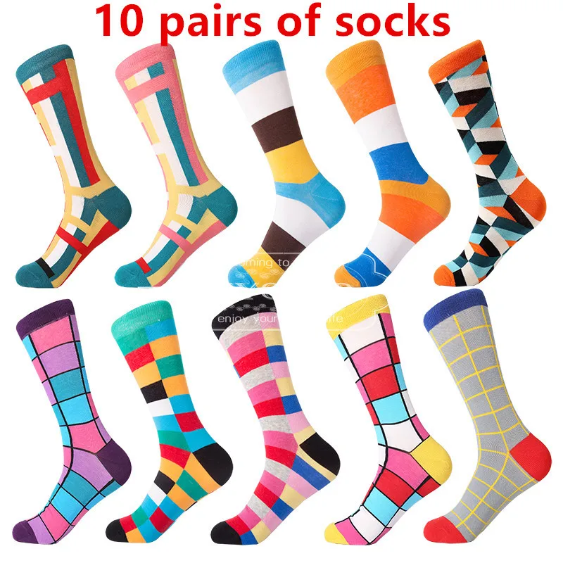 10 pairs of socks MYORED,, мужские повседневные носки sokken, четыре сезона, в клетку, для банкета, бизнеса, носки для мужчин, повседневная одежда, свадебный подарок - Цвет: 10 pairs of socks