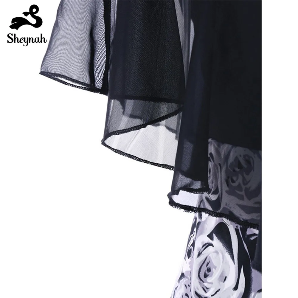 Large Big Size Women Dress Plus Floral Printing Vestidos Elegant O-Neck Chiffon Cloak Sleeve Clothing Retro Midi OL Dresses |