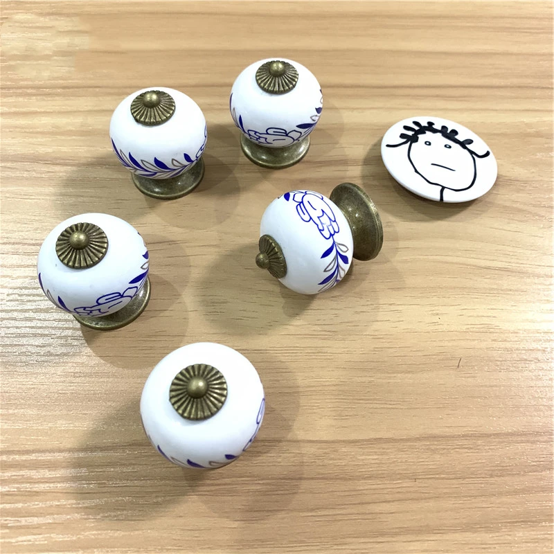 Сине белые фарфоровые ручки LCH 33 мм для детей/Детские керамические шкафов и