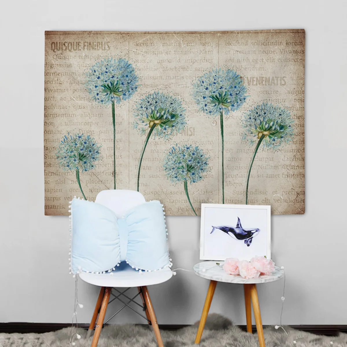 Цветы на фоне Ретро газет Настенный декор настенное покрывало для декора арт