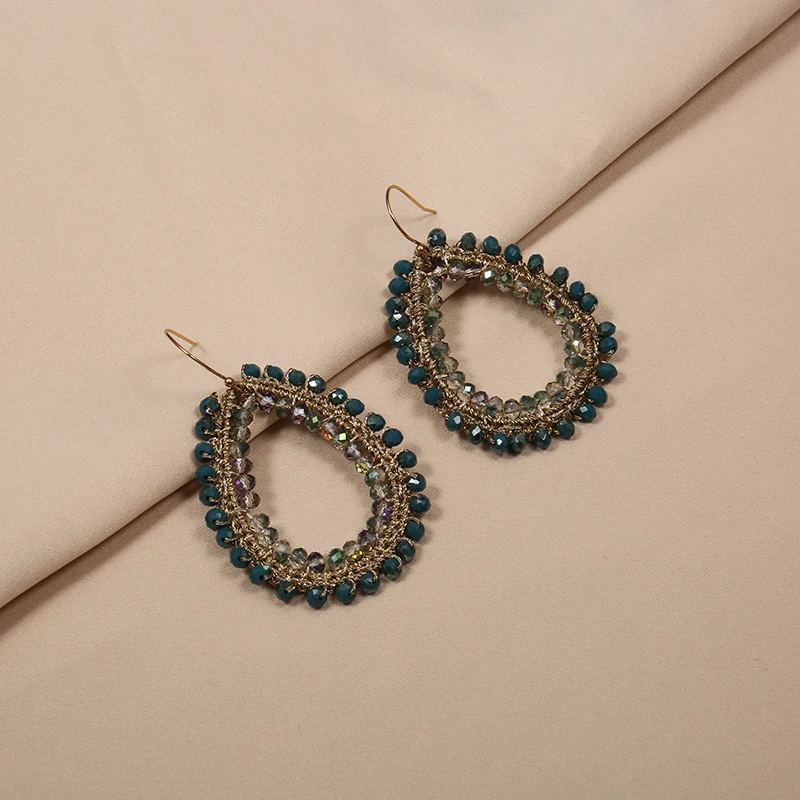 

Badu Women Retro Earrings Blue Natural Stone Material Hand-woven Metal Ear Hook Exaggerated Earrings Banquet Temperament Gift