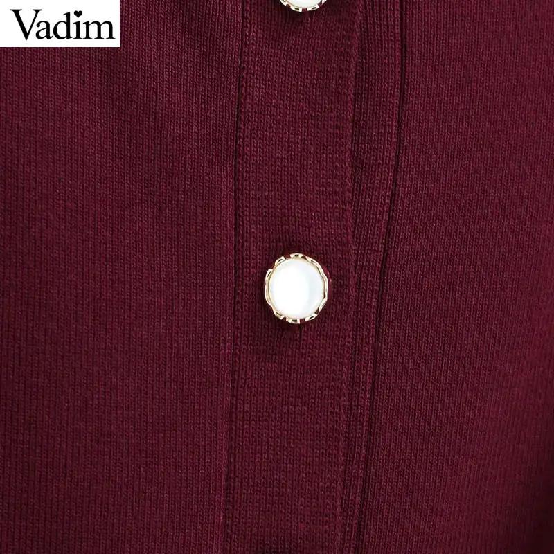 Женское элегантное платье vadim трикотажные кардиганы с пуговицами и круглым
