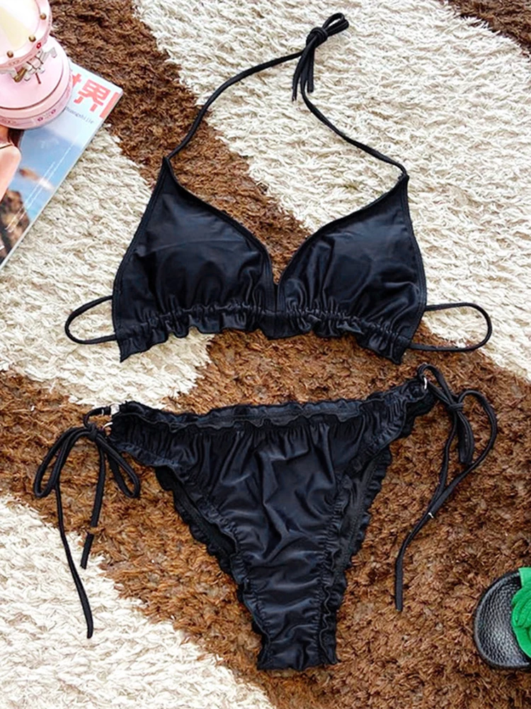 

2021 New Push Up Bikini Set Tankini Swimsuit For Women Sexy Solid Female Wavy Bathing Suit Summer Biquini Adjustable Swimwear