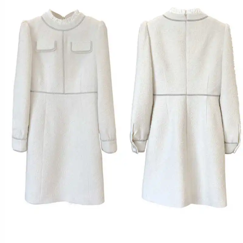 

Spring France Autumn Style Women's High quality long sleeves diamonds Tweed dress B500