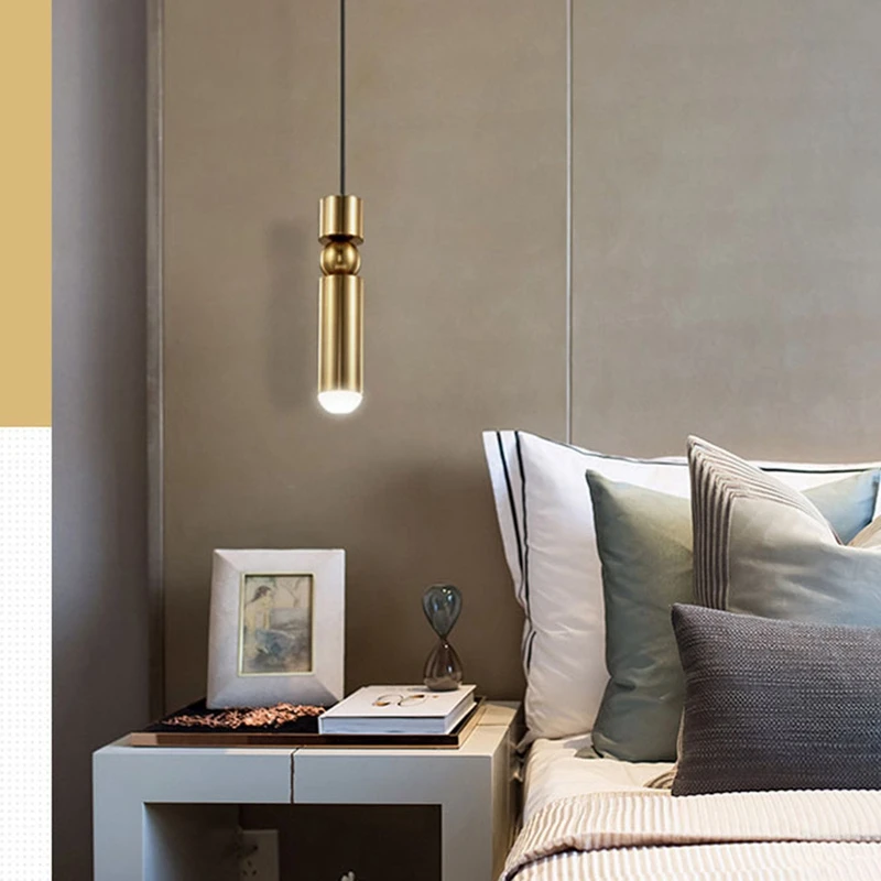 

E27 LED Pendant Light Bedside Gold Tube Hanging Lamp Bar Counter Kitchen Island Adjustable Suspension Lighting Fixtures