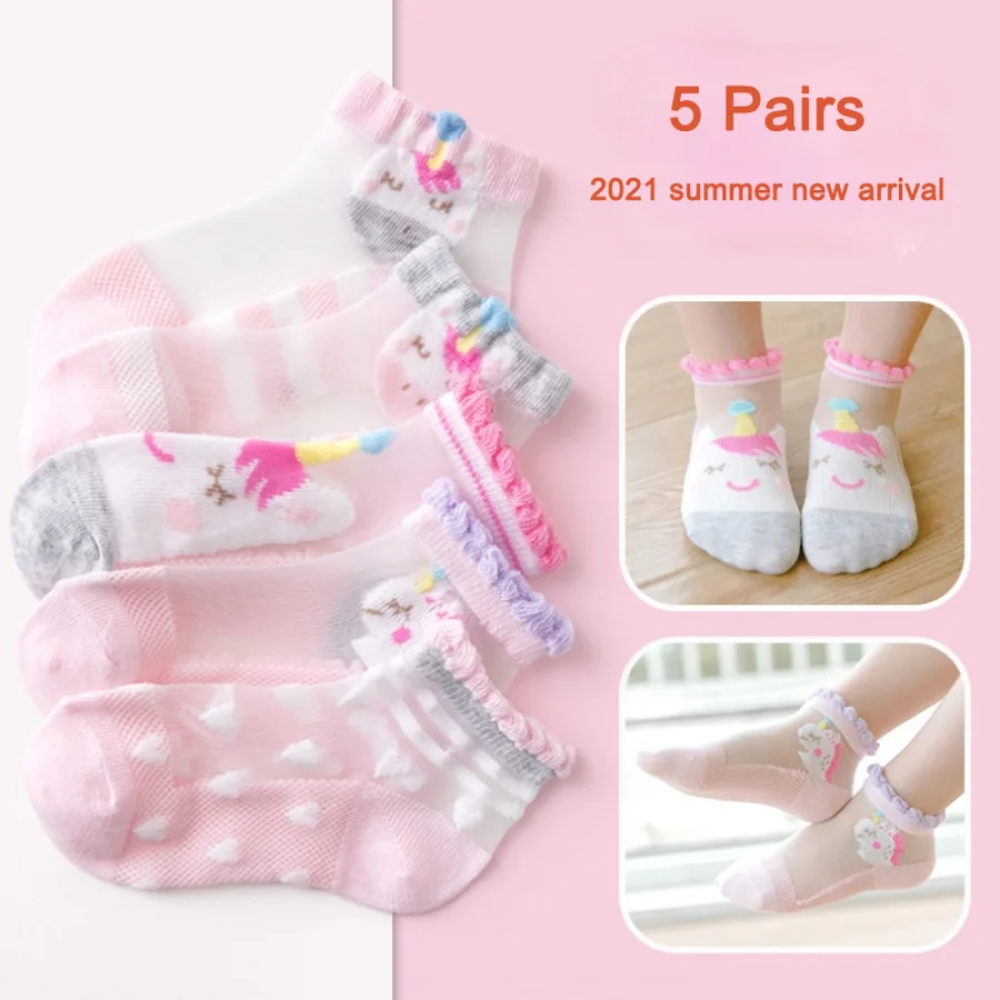 

5 Pairs/set Cute Socks Newborn Accessories Baby Clothing Summer Toddler Girl Mesh Socks Children's Frilly Socks Calcetin Bebe