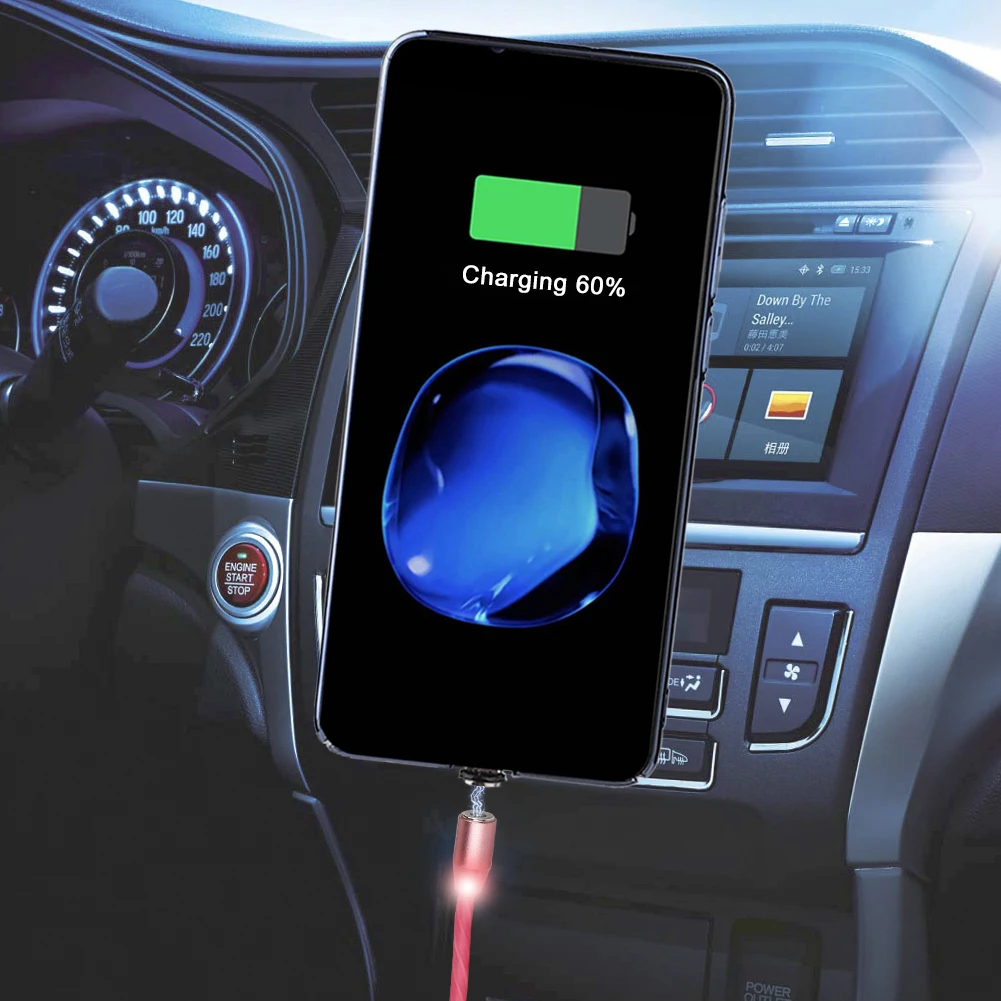 Магнитный кабель со светодиодной подсветкой для быстрой зарядки Micro USB Type C