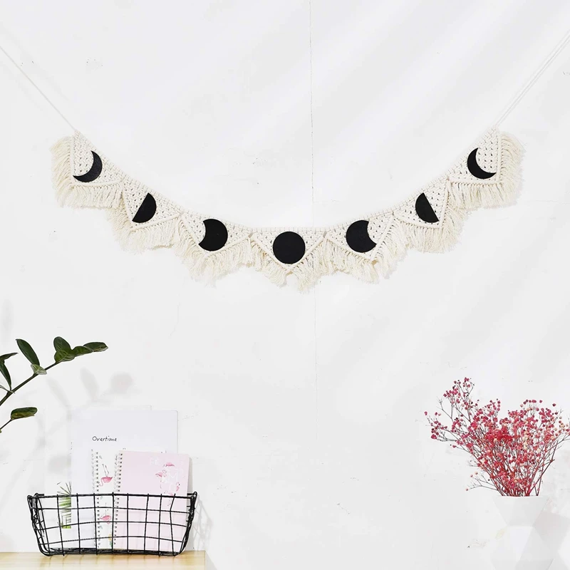 

Bohemian Macrame Woven Tapestry Lunar Eclipse Hanging Sign for Home Wall Bedroom Apartment Dorm Room Background Decor