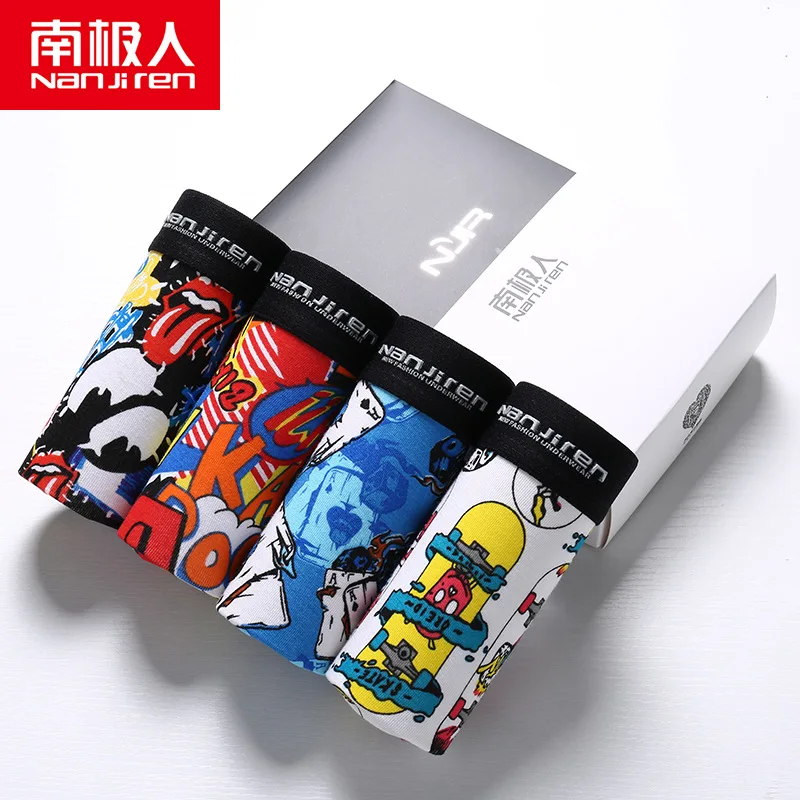 

Mens Cotton Printed Four Gift Box Underwear Men's Breathable and Comfortable Pants Boxer Underpants Mens Boxers Cartoon Pants
