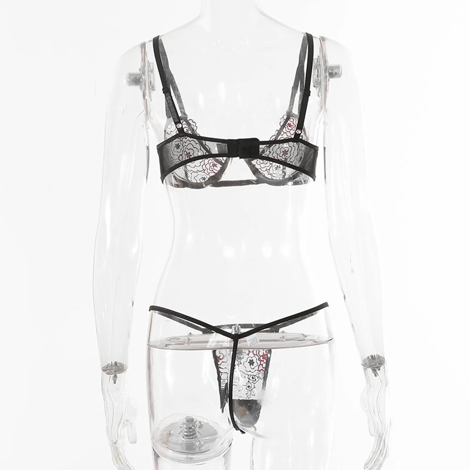 

2PC Women Costumes Sexy Lingerie Lace Bra Thong Underwear Set See Through Porno Ladies Erotic Lenceria Temptation Nightwear