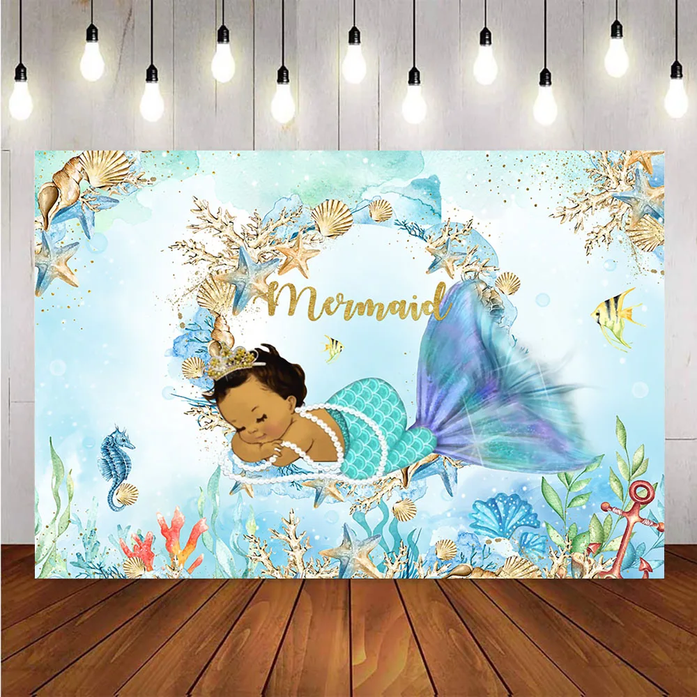

Mermaid princess birthday party decoration backdrop for photography under the sea newborn baby shower background for photo prop