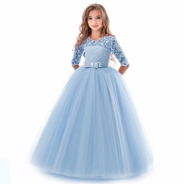 Г. Зимние Детские платья подружки невесты для девочек, детские вечерние платья для торжеств для девочек элегантное платье принцессы на свадьбу для детей от 10 до 12 лет - Цвет: Sky blue