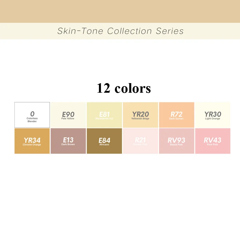 Skin-12colors Croma Двойные головки для рисования 12/24/36/48/60/72/216 Цвета Водонепроницаемый эскиз жирной на спиртовой основе маркер для аниме студентов дизайн - Цвет: Skin-12colors