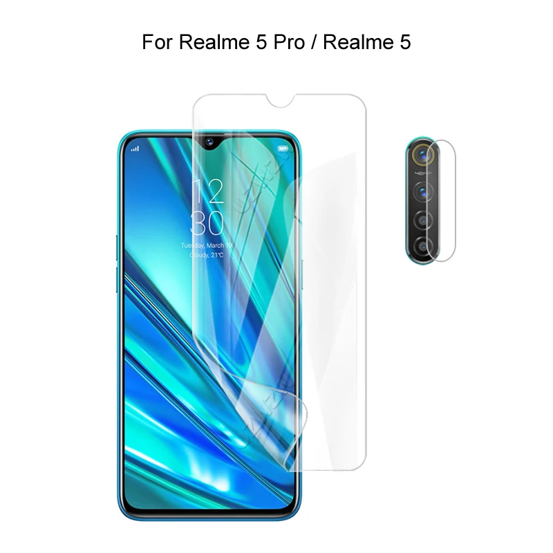 

For Realme 5 Pro / Realme 5 Camera Protection & Screen Protector HD Hydrogel Film Soft 3D Full Cover Curved Guard