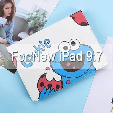 Умный чехол с мультипликационным принтом Элмо и куки для iPad Air 1/2, iPad, ультра тонкий чехол с подставкой для iPad 234, mini12345, Автоматическое включение/выключение - Цвет: Blue For new pad9.7