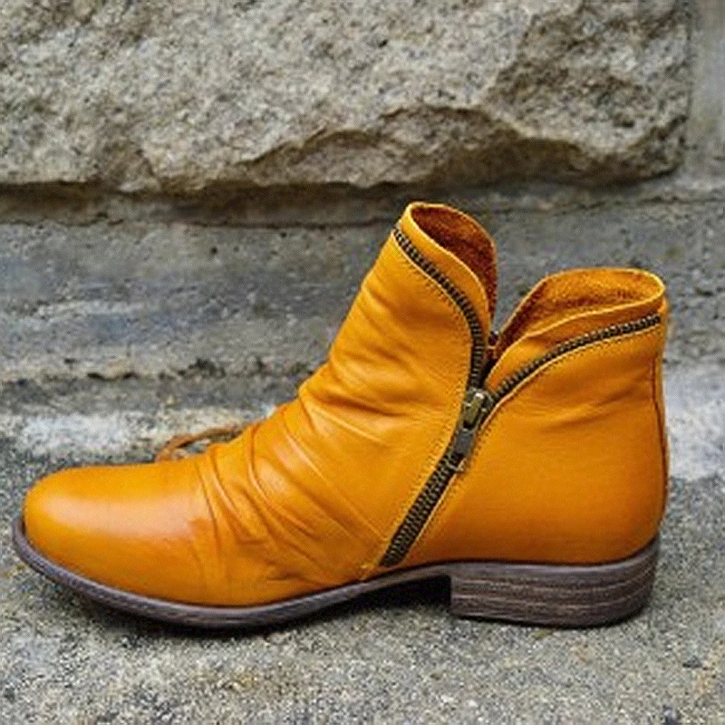 

Outdoor Women Ankle Boots Flats Side Zipper Leather Boots Ladies Soft Comfortable Winter Boots Females Casual Solid Color Boots