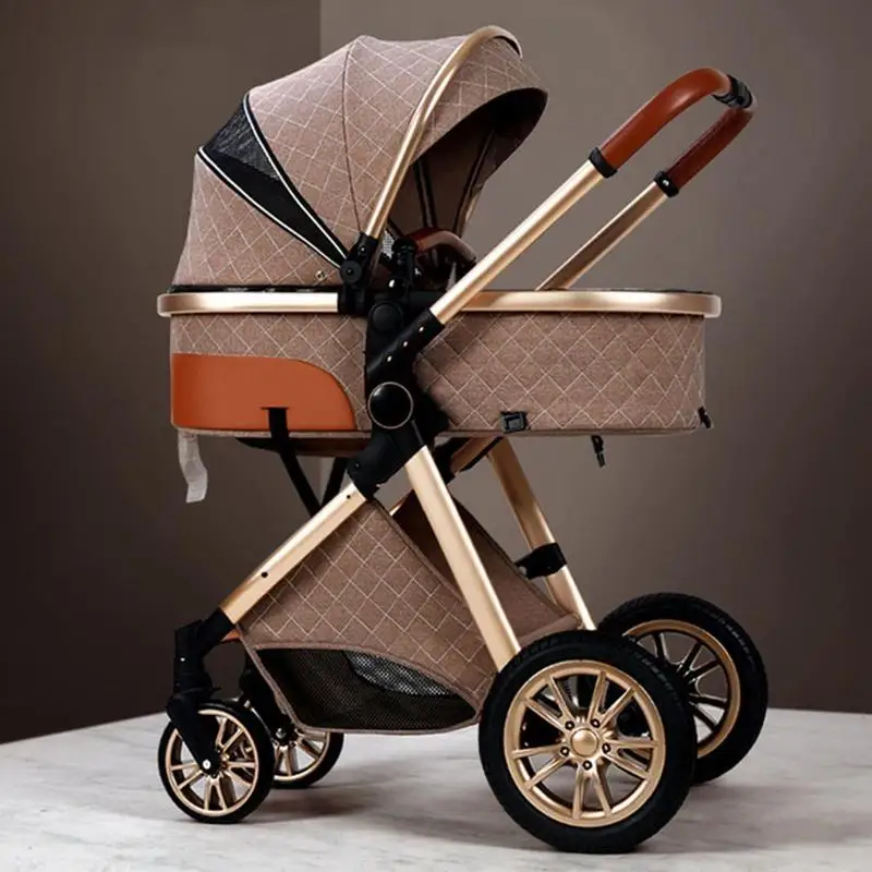 

2 in 1 Baby Stroller Carriage Foldable Luxury Pushchair High View Pram Car Seat Grey Blue Khahi