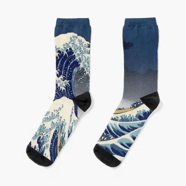 

Great Wave Kanagawa Night Crew Socks Knee High Women Ankle Black Mens Best