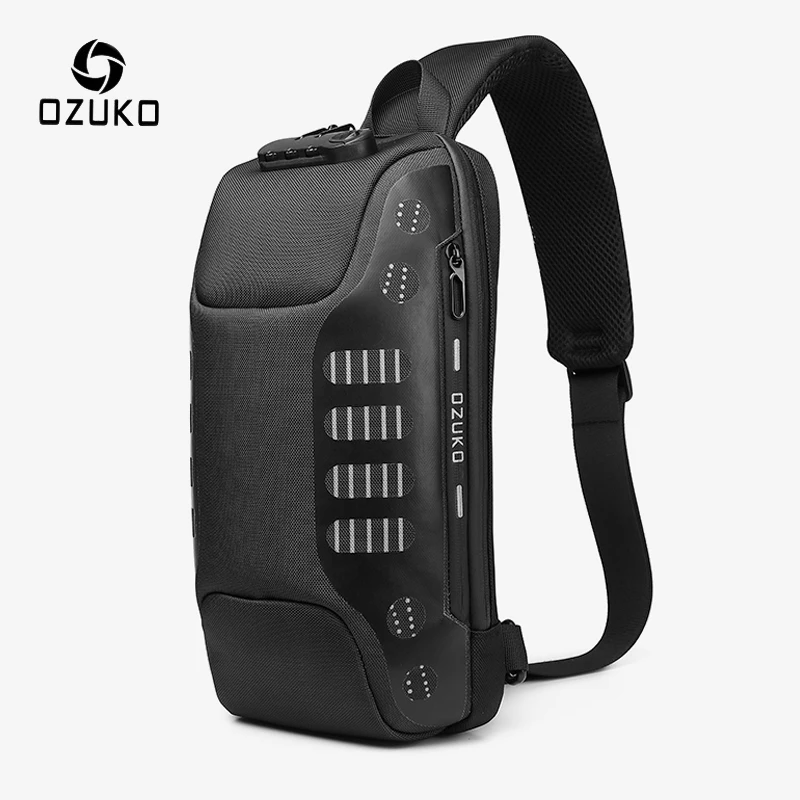Мужская нагрудная сумка OZUKO, многофункциональная, водонепроницаемая, с разъемом USB, с защитой от кражи от AliExpress WW