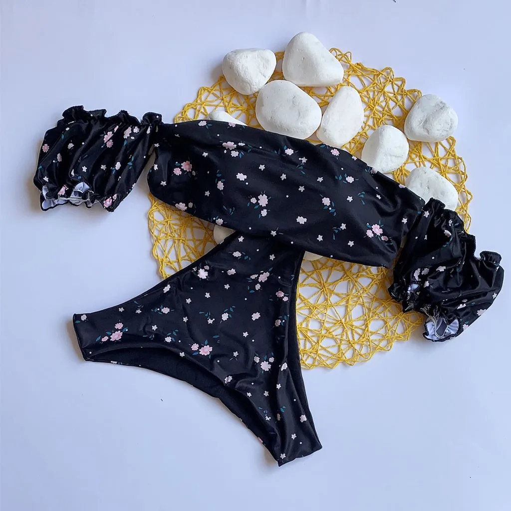

Women Flower Print Off Shoulder Bikini Set Beachwear Swimwear Swimsuit Women Beachwear Bikinis 2019 Mujer Summer Biquini C126