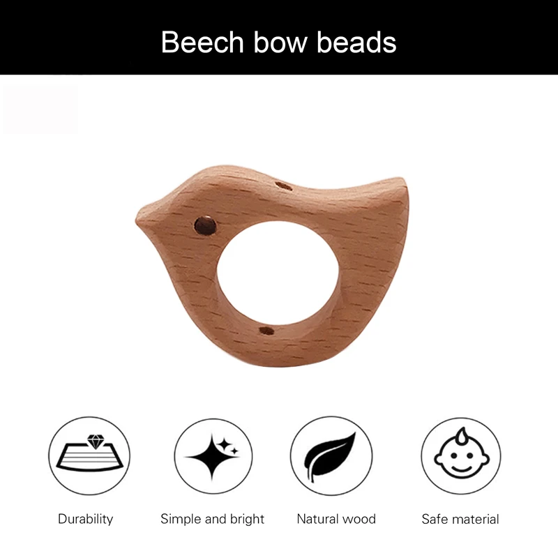 Coskiss 100pcs Beech Wooden Bow Beads BPA Free Wooden Teethers Toys Wooden Teether Wooden Teething Bead Baby Teether