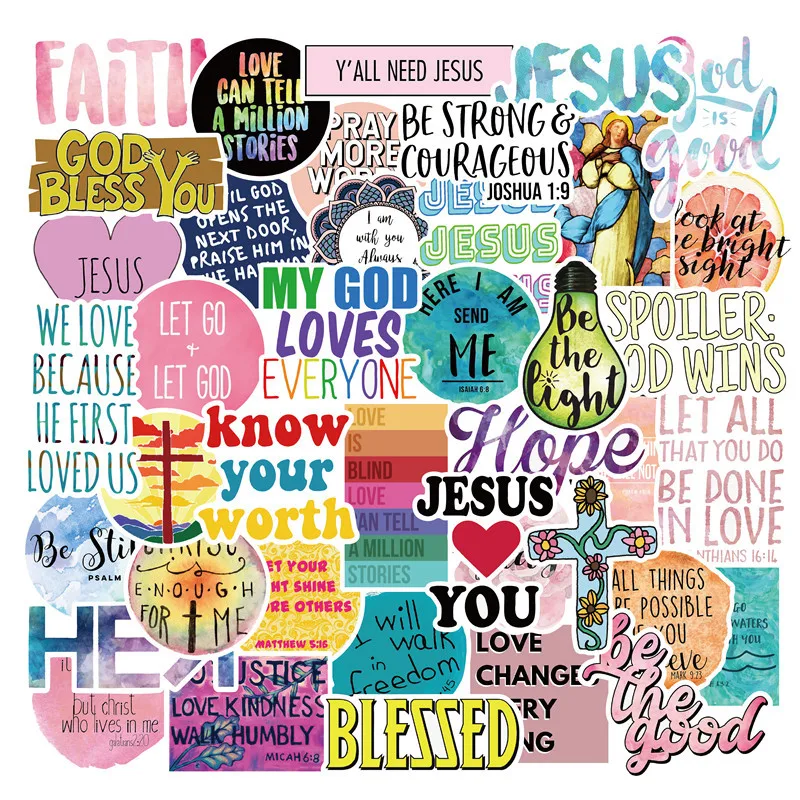 

50 pieces of Jesus Jesus Christian Faith Quotes Stickers Trolley Case Refrigerator Stickers Skateboard Stickers