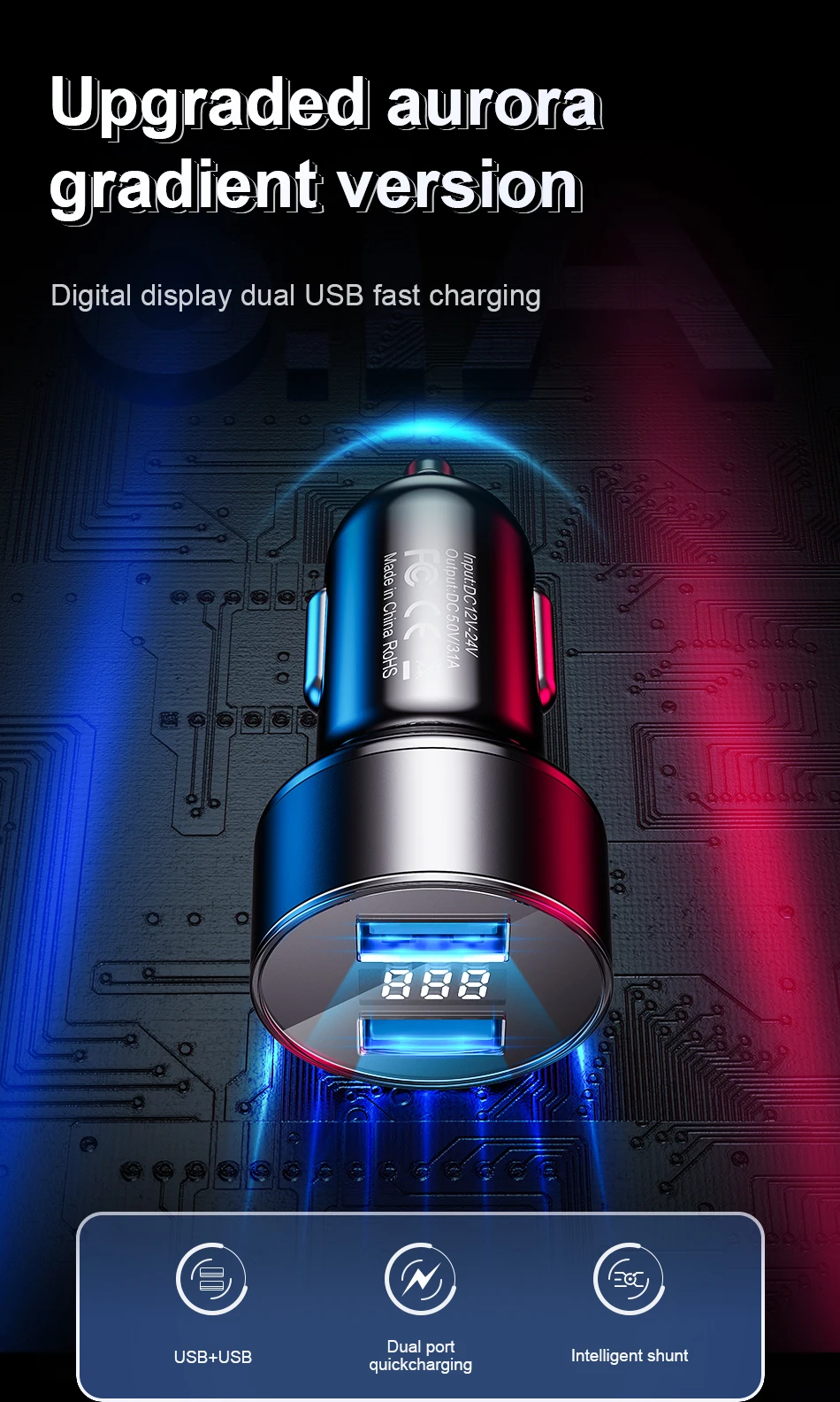 3.1A светодиодный дисплей двойной USB Автомобильное зарядное устройство Универсальный мобильный телефон автомобильное зарядное устройство для samsung S10 S8 Plus iPhone 11 Pro 6 7 8 Plus планшет