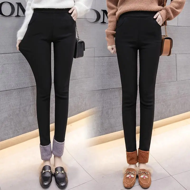 

Casual Plus Velvet Thickening Pencil Pants Women Autumn and Winter Warm High Waist Elastic Pencil Pants Plus Size
