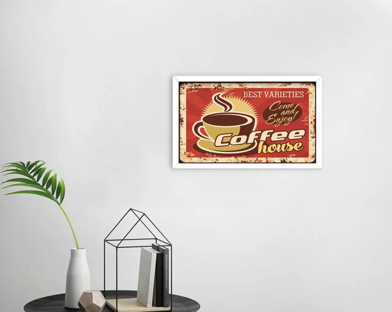 

BK Home Coffee Design Decorative Wood White Framed Tablo-36