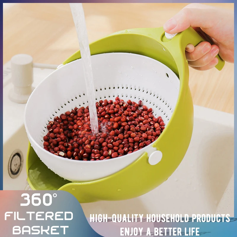 

Drain Basket Colander Double Filter Water Wash Fruit Vegetable Storage Basket Strainers Bowls with Handle Kitchen Storage Tools